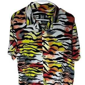 Ed Hardy Tiger Stripe Animal Print Button Up Men’s Size L